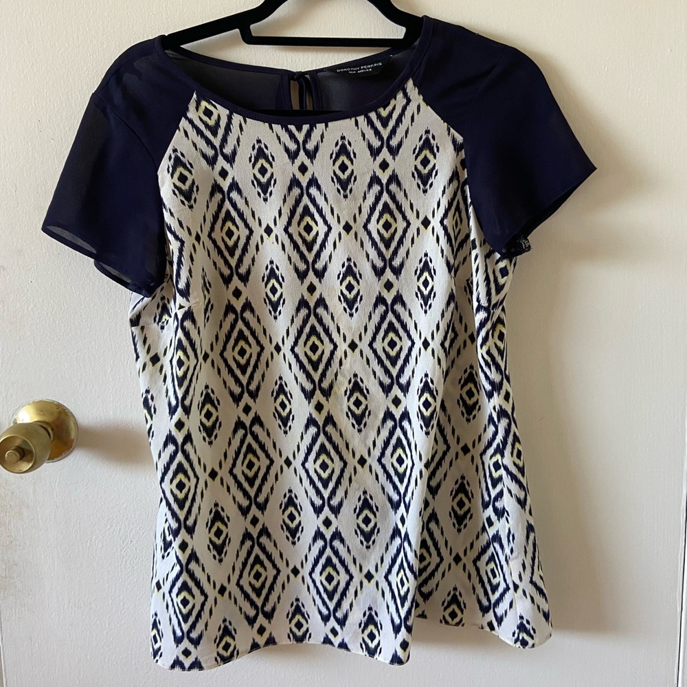 Dorothy Perkins Cream and Navy Blue Printed Blouse